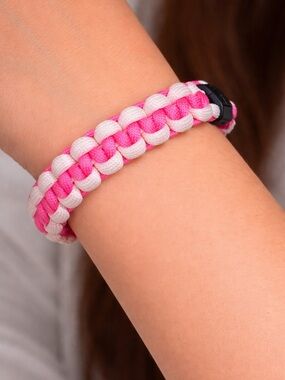 Handmade Paracord Braided Bracelet In Pink and White | Pick Your Size